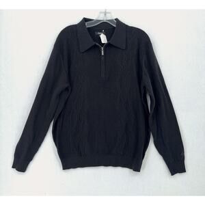 Malbon Mens Black Knit Cotton Collared 1/4 Zip Pullover Sweater Sz S